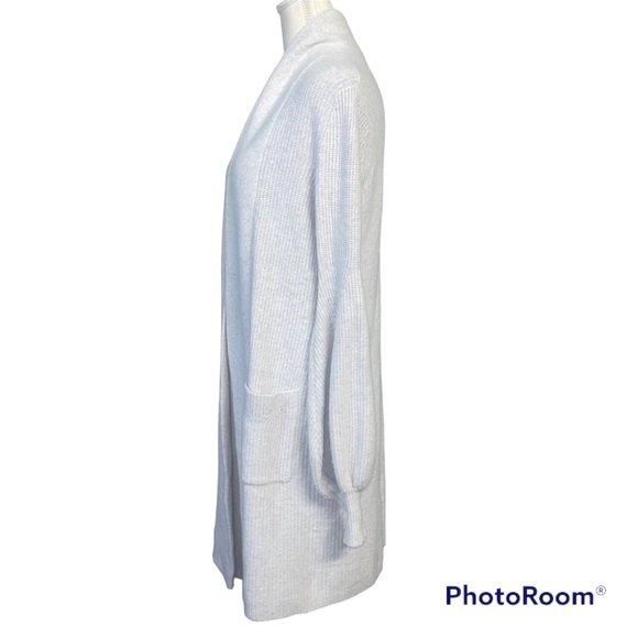 BCBGMaxazaria Grey Wool Long Ballon Sleeve Open Front Cardigan Sweater - Picture 3 of 7